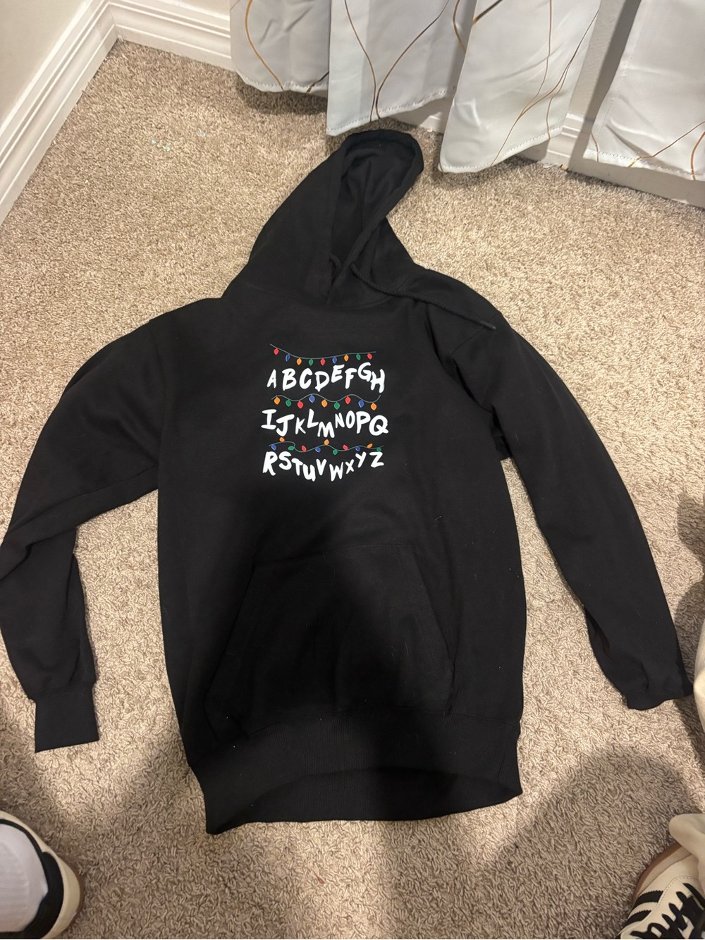 Black Men's Zip-Up Hoodie Sweater with Alphabet Light Graphic